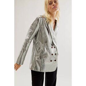 Free People Nicholas K Elise Blazer Silver Metallic Jacket Size XL